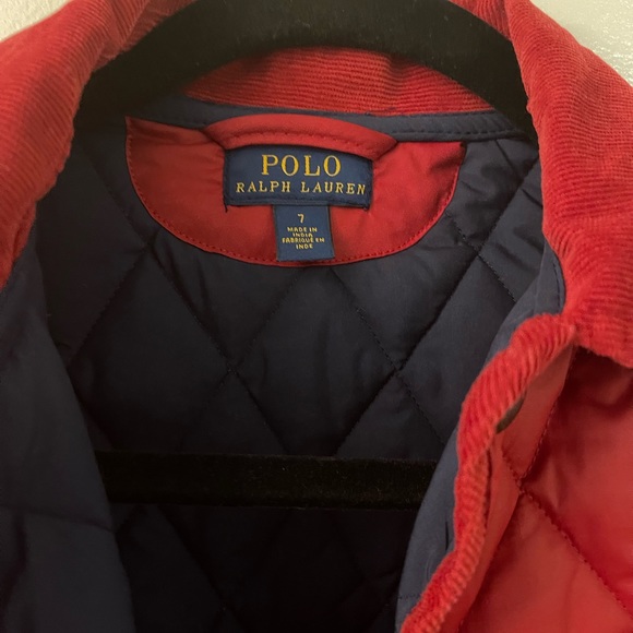 Boys Quilted Jacket in Dark Red with Red Polo Player - Picture 3 of 4